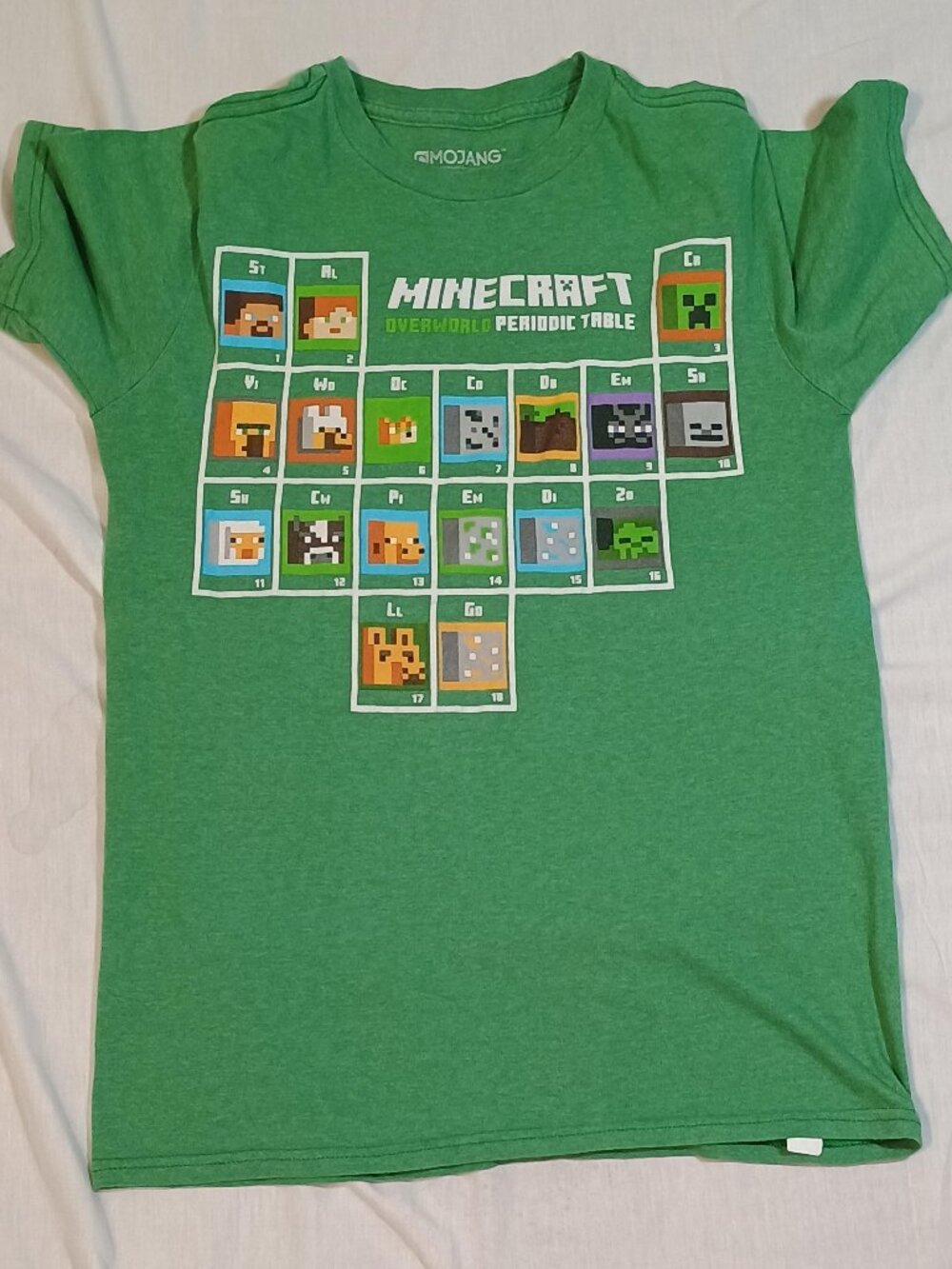 Majong Minecraft/Tshirt/Boys L/Green Periodic Table Graphic Gamer Short Sleeve T